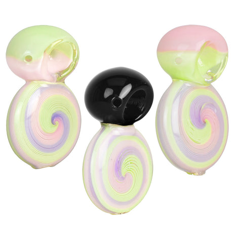 Pastel Gyre Hand Pipes in Pink, 3.5" Borosilicate Glass, Spoon Design, Front View