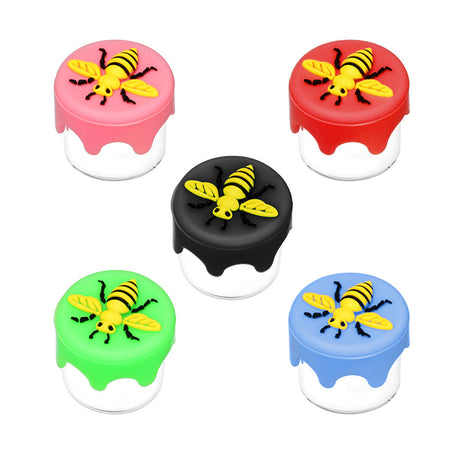 Assorted colors Bee Glass Concentrate Jars with Silicone Lids, 10-pack, fun novelty design