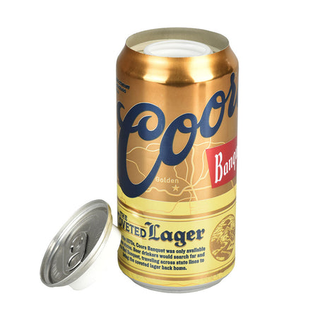 Coors Beer Can Diversion Stash Safe, 12oz size, designed for dry herbs storage, front view with lid off