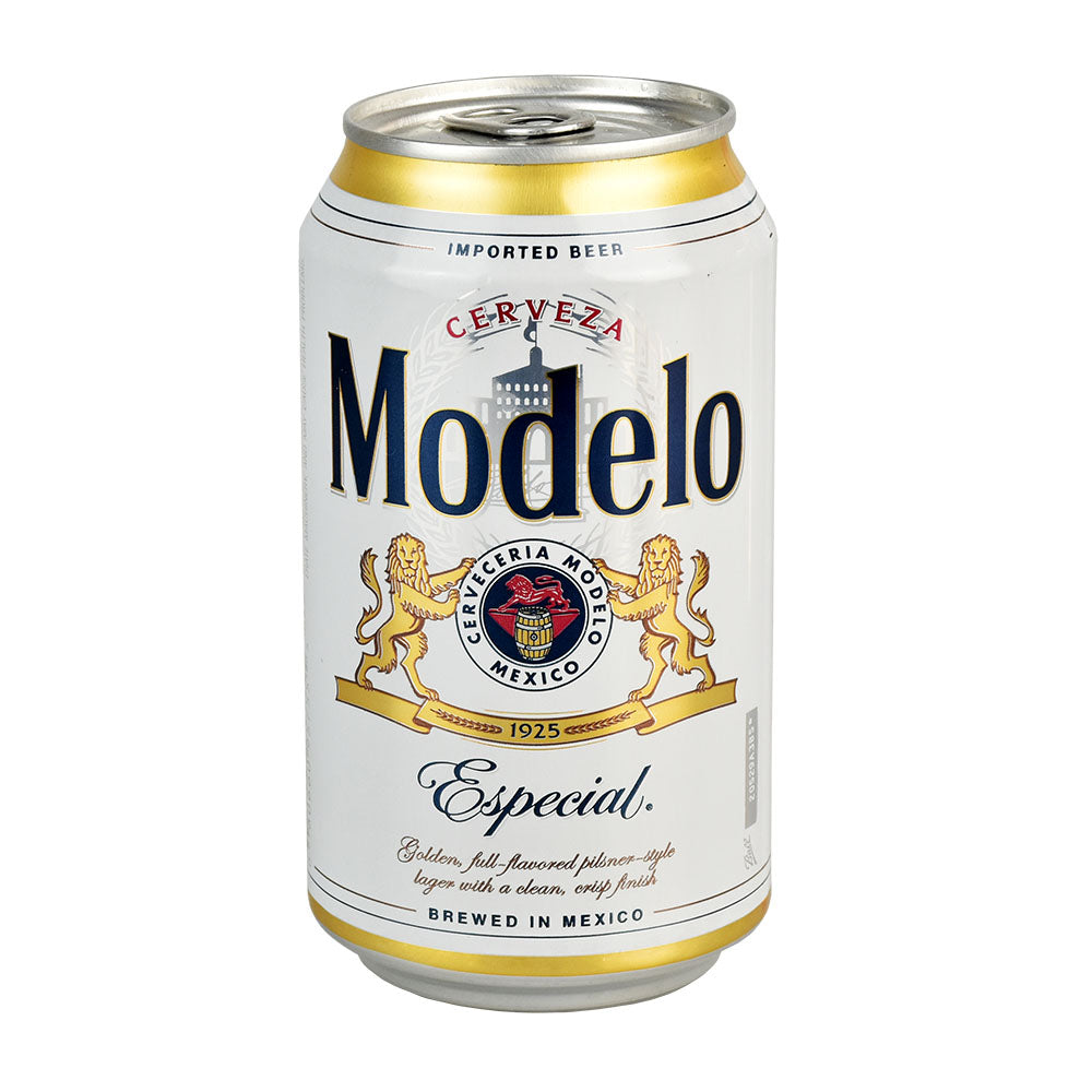 Modelo Beer Can Diversion Stash Safe, 12oz size, front view on seamless white background