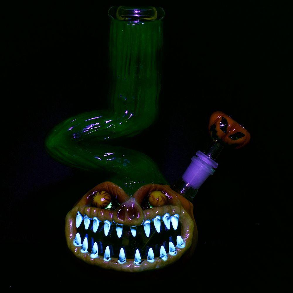 Bent Neck Scary Pumpkin 3D Painted Water Pipe | 10" | 14mm F