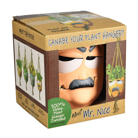 Best Buds Mr. Nice Hanging Flower Pot packaging with novelty face design and hemp hanger