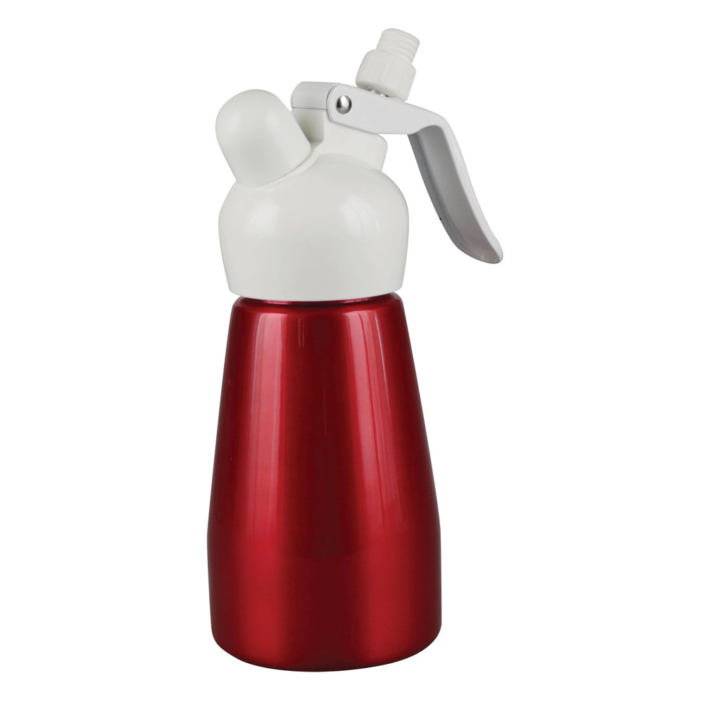 Best Whip Cream Dispenser in Red with Attachments, 1/2 Pint Size - Front View on White Background