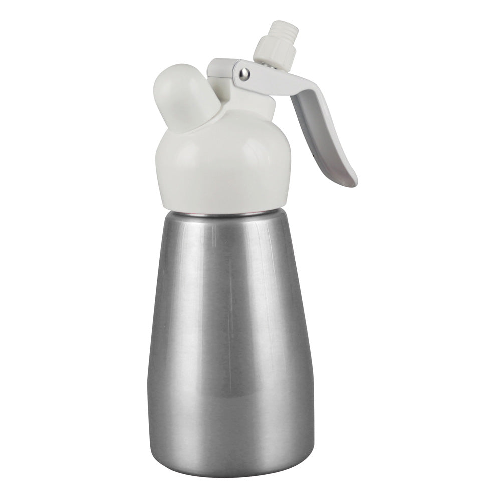 Best Whip Cream Dispenser in Black and Silver with Attachments, Front View, for Kitchen Use