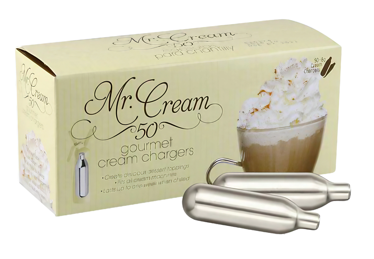 Best Whip Mr. Cream Cream Chargers 50 Pack for whipped cream preparation, angled view