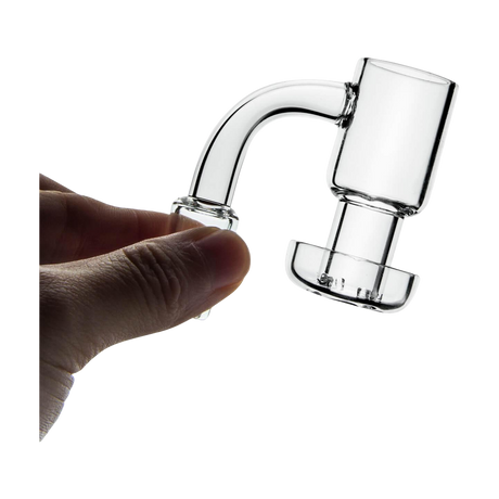 PILOT DIARY 14mm Terp Slurper Quartz Banger held in hand, clear view on white background