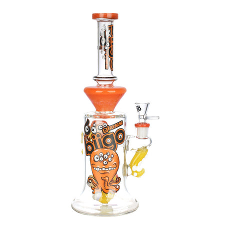 BIIGO Crazy Octopus Glass Water Pipe with Eyeball, 12.25" Tall, 14mm Female Joint, Front View