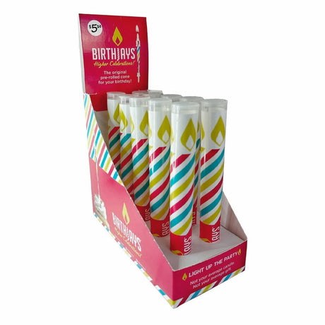 Display of 10 BirthJays Individually Packed Joint Holders with Birthday Candle Design