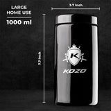 Kozo black UV glass storage jar in the 2 oz size with a 1000 ml large home use size dimension callout