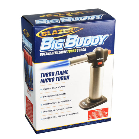Blazer Big Buddy Torch Lighter in packaging, portable butane refillable turbo torch, front view