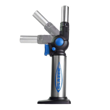Blazer FX-1000 Blue Turbo Torch with Dual Flame, 7.5" Metal, ideal for Dab Rigs, front view on white