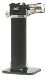 Blazer Stingray Micro Torch in black, portable steel design, front view on white background