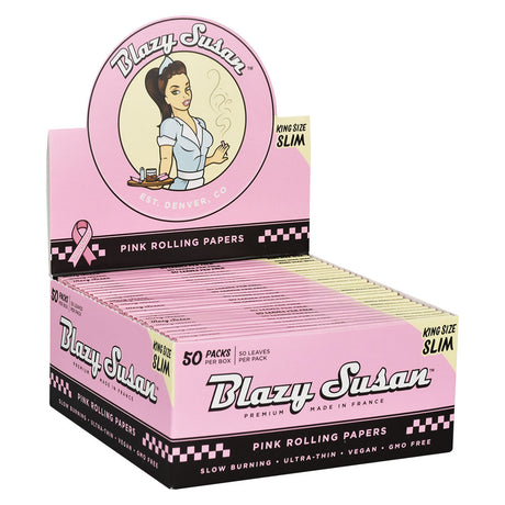 Blazy Susan Pink Rolling Papers 50pk Display, King Size Slim, Made in France