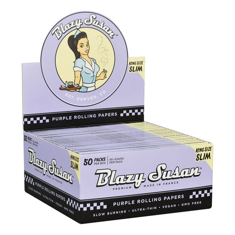 Blazy Susan King Size Slim Purple Rolling Papers Display Box, 50pk for Dry Herbs