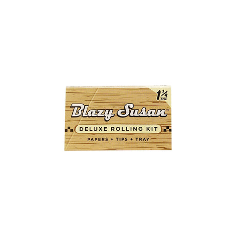 Blazy Susan Deluxe Rolling Kit front view, unbleached 32-pack for dry herbs with papers, tips & tray