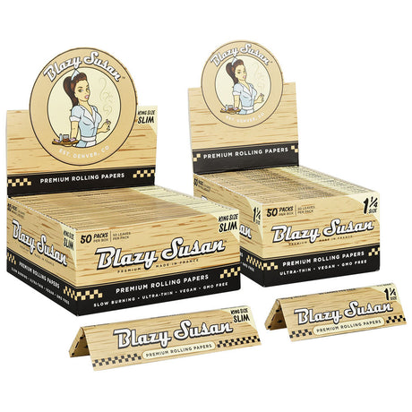 Blazy Susan Unbleached Rolling Papers 50pk Display, front view on white background