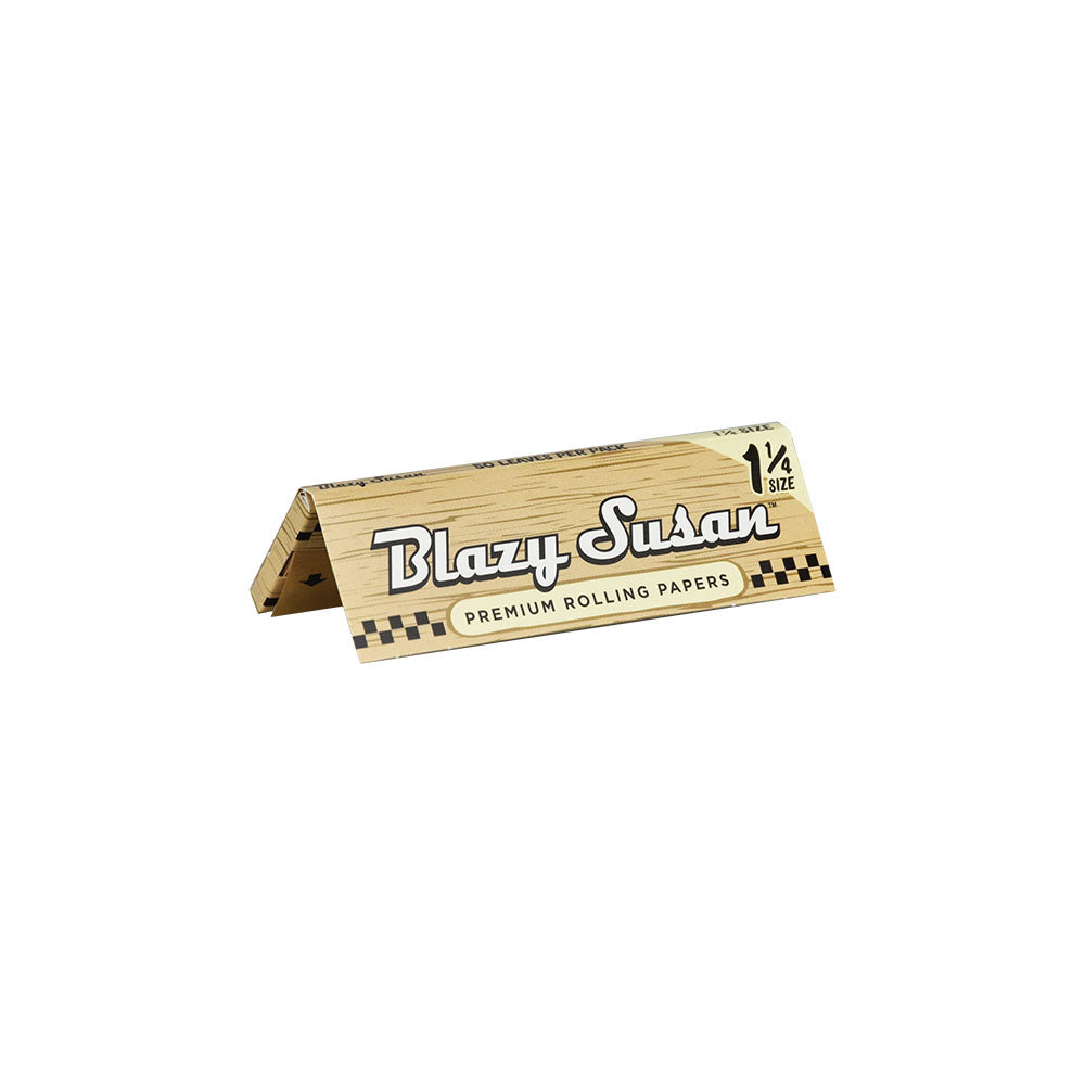 Blazy Susan Unbleached Standard Rolling Papers, 50pk Display, Angled Front View