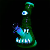 Bleary Eyed Beastie Beaker Water Pipe with Glowing Paint - Front View - 7.5 inches