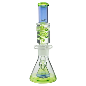 MAV Glass Blue and Ooze Pyramid Beaker with Freezable Coil, Front View on White Background