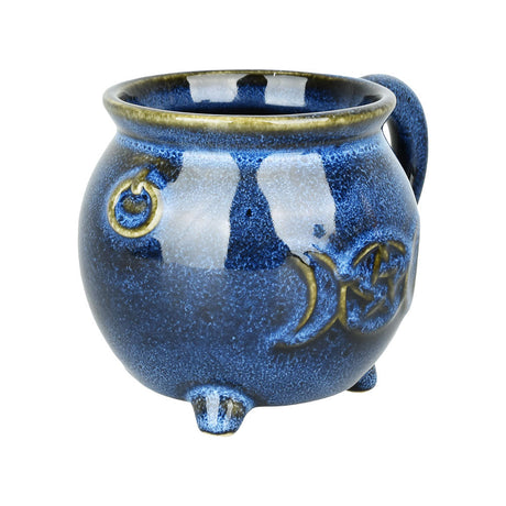 Blue Glazed Ceramic Mug with Pentagram Moon Design, 15oz - Front View