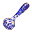 Blue & Gold Fumed Swirl Spoon Pipe, 4.5" Borosilicate Glass, Angled Side View