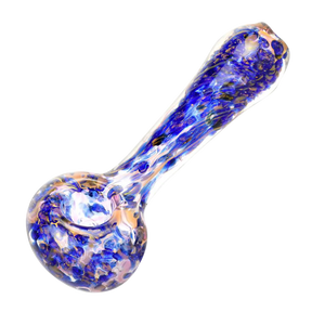Blue & Gold Fumed Swirl Spoon Pipe, 4.5" Borosilicate Glass, Angled Side View