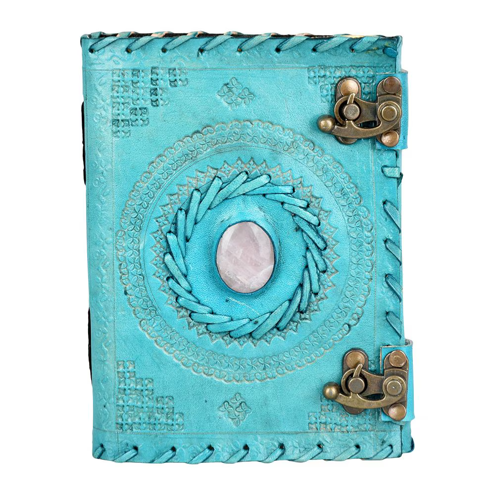 Blue Leather & Quartz Embossed Leather Journal | 5"x7"