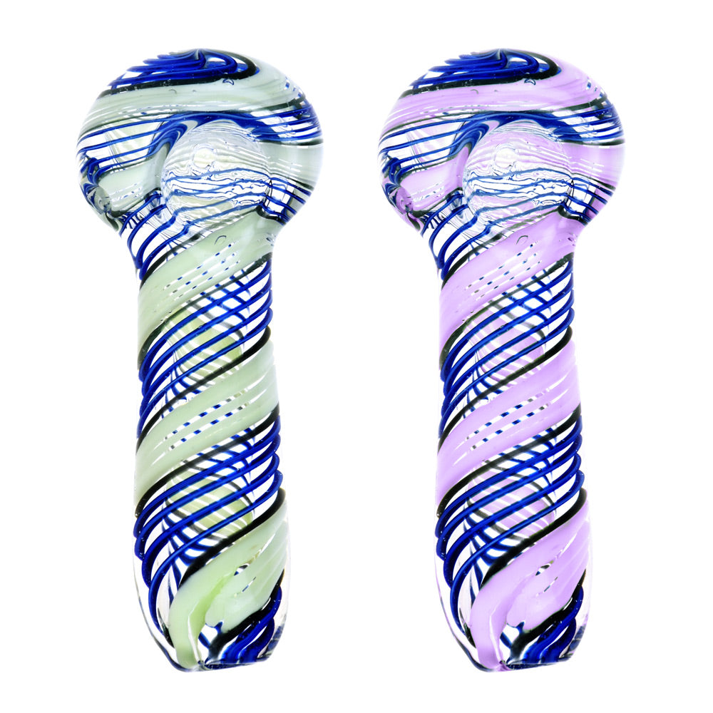 Blue Slime Twist Hand Pipes - 3.75" Borosilicate Glass Spoon Pipes with Swirl Design