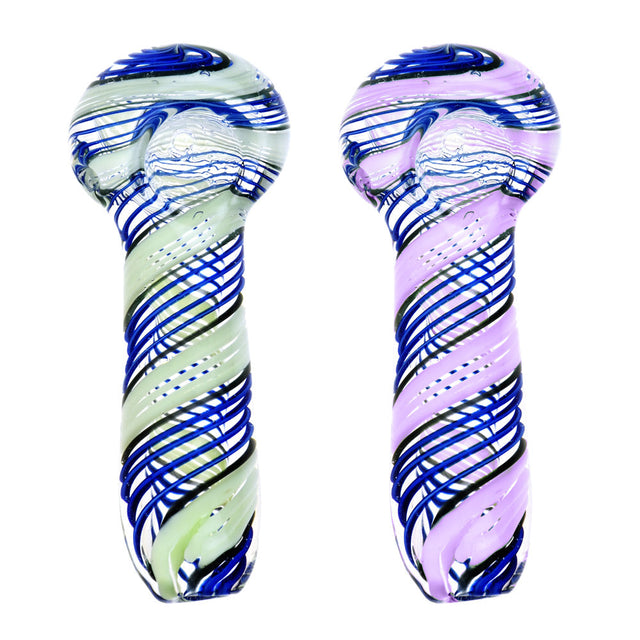 Blue Slime Twist Hand Pipes - 3.75" Borosilicate Glass Spoon Pipes with Swirl Design