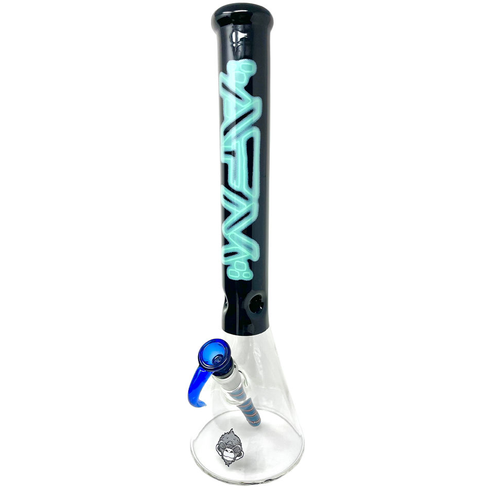 AFM 18" Neon Lights Sleeve Glass Beaker Bong in Blue with Borosilicate Glass and 14mm Female Joint