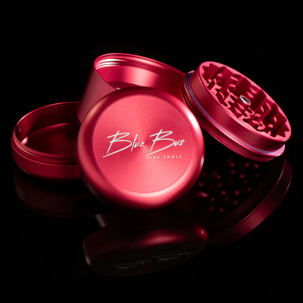 BLUEBUS 4 Piece 2.2" Aluminum Grinder in Red, Magnetic Closure, for Dry Herbs - Angled View