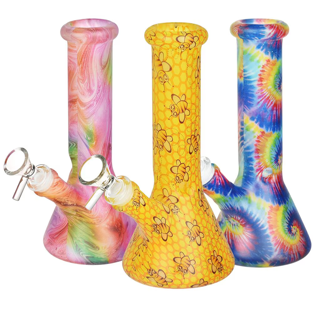 Bohemian Blend Glass Beaker Water Pipe | 8" | 14mm F | Designs Vary