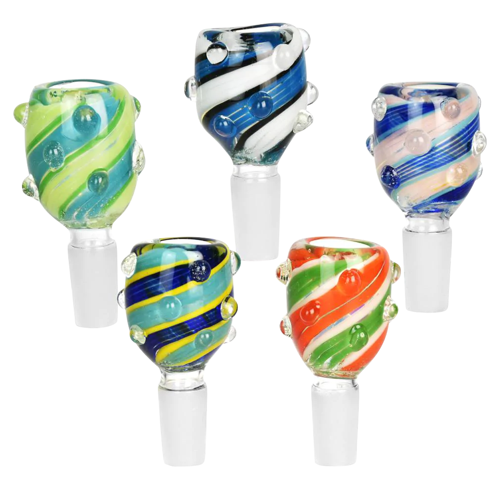 Assorted Bold Stripes Swirl Glass Marble Grip Herb Slides for Bongs, Thick Borosilicate