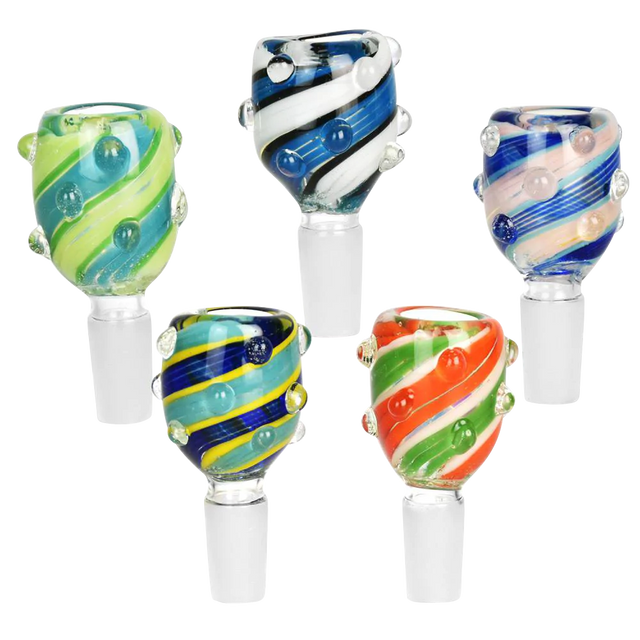 Assorted Bold Stripes Swirl Glass Marble Grip Herb Slides for Bongs, Thick Borosilicate