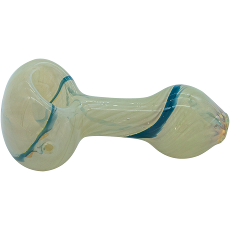 LA Pipes Bone White Spoon Pipe with Fumed Color Changing Design, Borosilicate Glass, Side View
