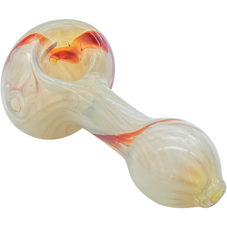 LA Pipes Bone White Spoon Pipe with Fumed Color Changing Design, Top View, for Dry Herbs