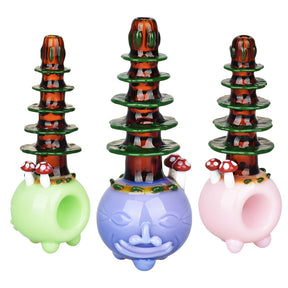 Bonsai Pot Head Hand Pipes in green, blue, and pink, Borosilicate Glass, Unique Design, Front View