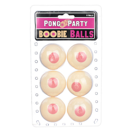 Boob Beer Pong Balls 6-pack, novelty design, front view on white background