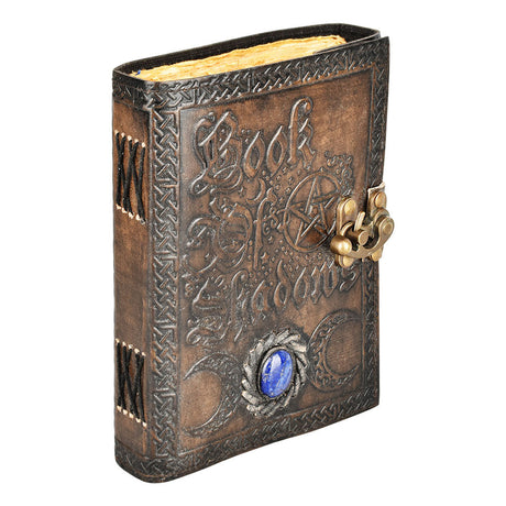Embossed Black Leather Journal titled 'Book Of Shadows' with Metal Clasp Closure - Front View