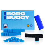 BoroBuddy™ Magnetic Cleaner kit with blue scrub pads and handle, front view on white background