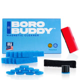 BoroBuddy™ Magnetic Cleaner set by Snowtree with blue sponges and red handle, front view on white background