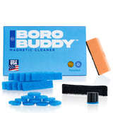 BoroBuddy Magnetic Cleaner by Snowtree, with blue scrub pads and orange handle, front view on white background