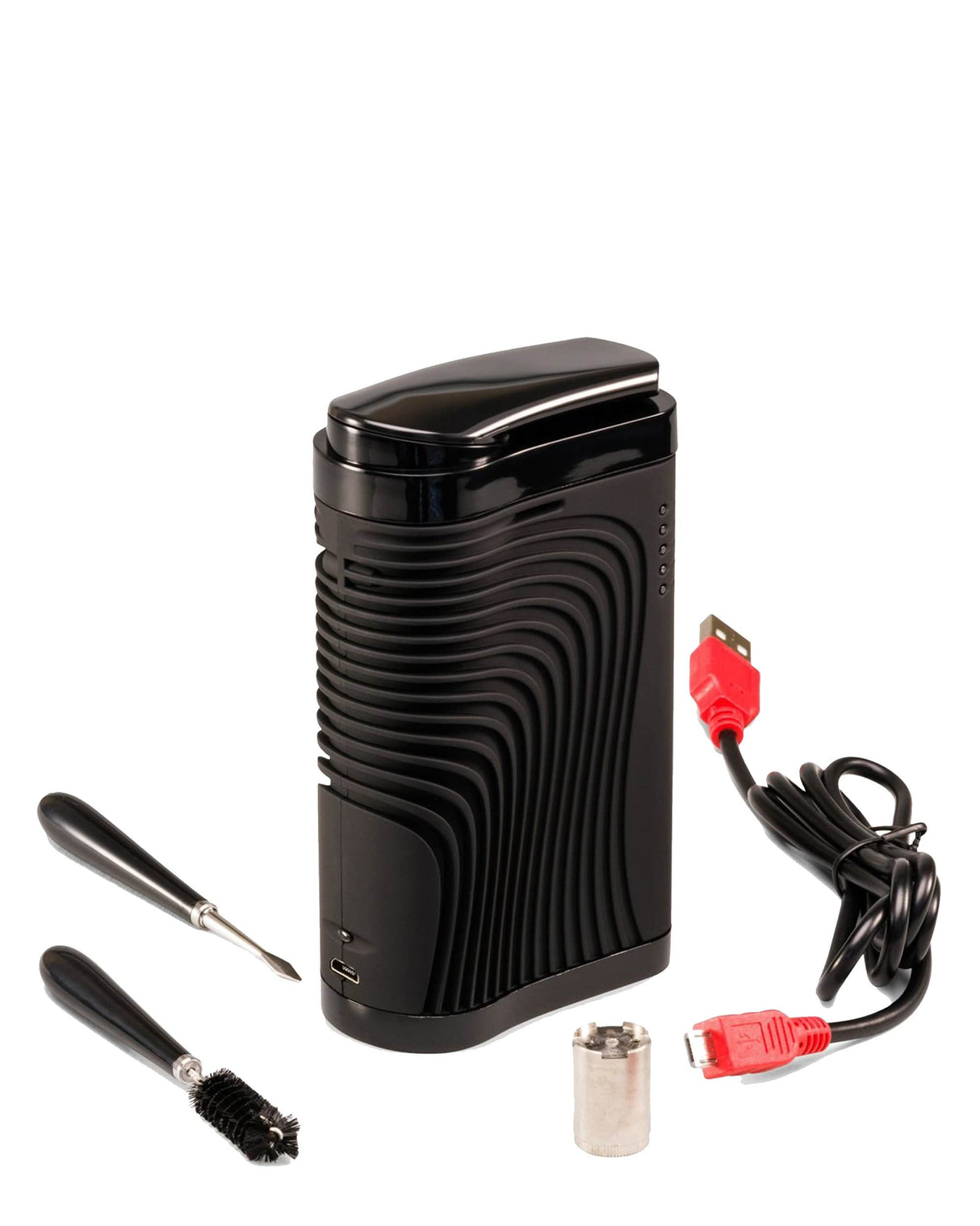 Boundless CF Vaporizer in black, portable design with USB cable and cleaning tools