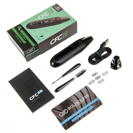 Boundless CFC 2.0 Vaporizer set with accessories and packaging, top view