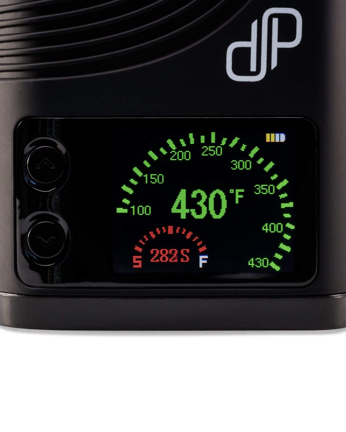 Boundless CFX Vaporizer close-up showing digital temperature display and control buttons