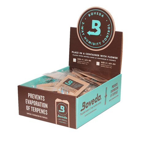 Boveda 2-Way Humidity Packs 62% RH in 125 Piece Box for preserving herbs, front view