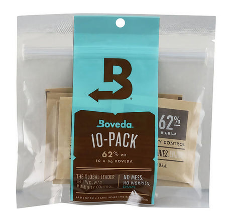 Boveda 62% Humidity Control Packs, 10-Piece Display Front View, for Preserving Dry Herbs