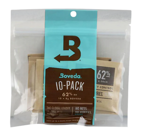 Boveda 62% Humidity Control Packs, 10 Piece Display, Front View for Dry Herb Storage