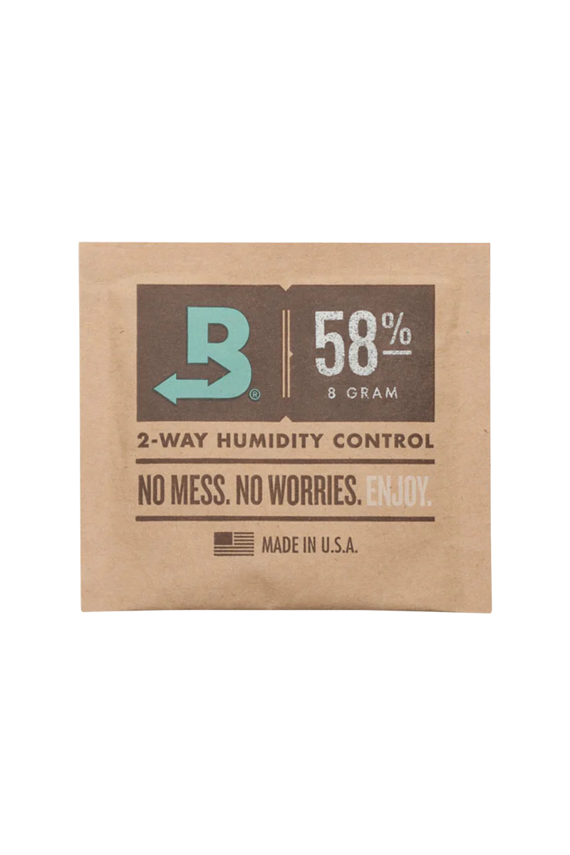 Boveda 58% 2-Way Humidity Control Pack, 8g size, ensures fresh dry herbs, front view