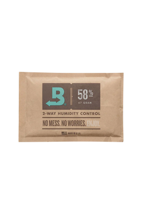 Boveda 58% Humidity Control Pack front view, maintains optimal moisture for dry herbs